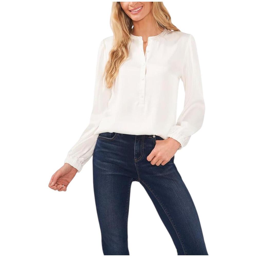 CeCe Women's Long Sleeve Charmeuse Blouse w/Neck Tie Soft Ecru - Regular